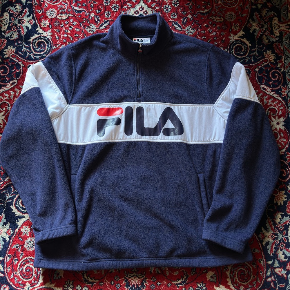 FILA Men's Zip-Up Sweater in Navy and White